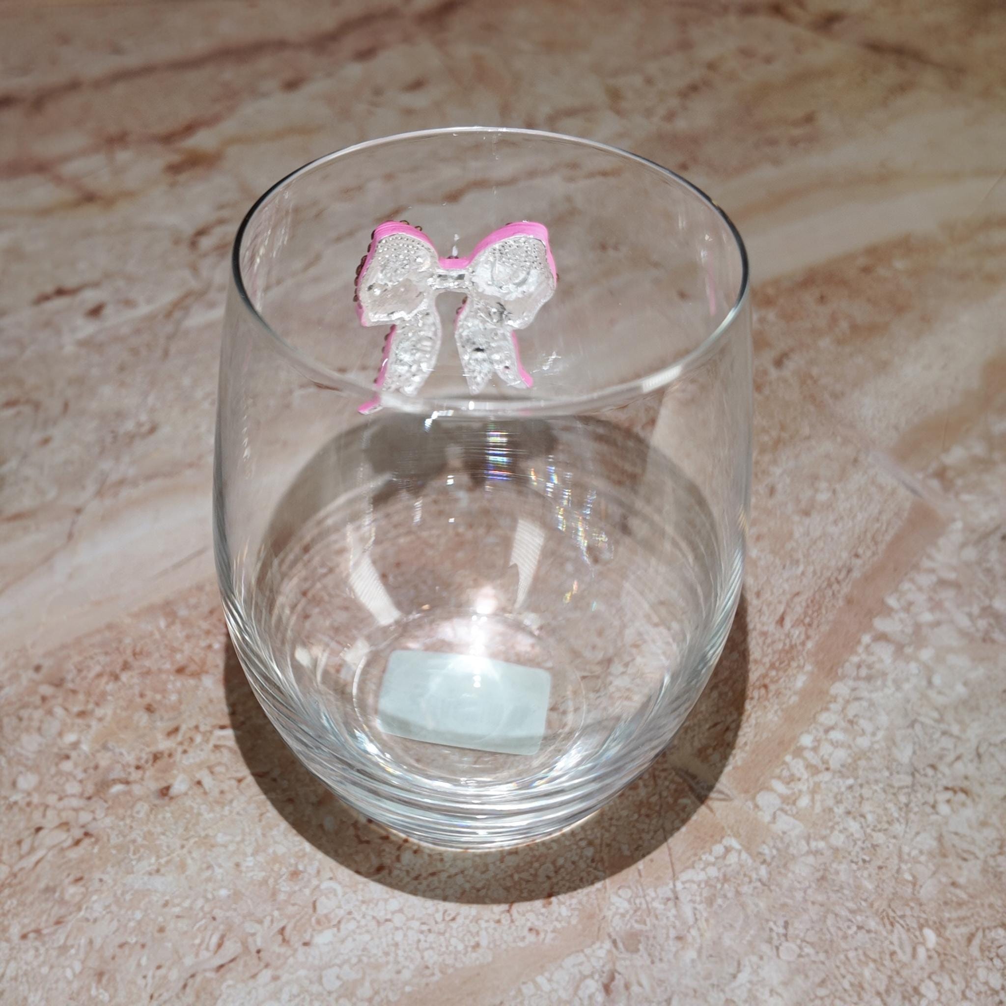 Pink Bow Stemless Wine Glass Gift Set with Chocolates – Elegant Drinkware for Her