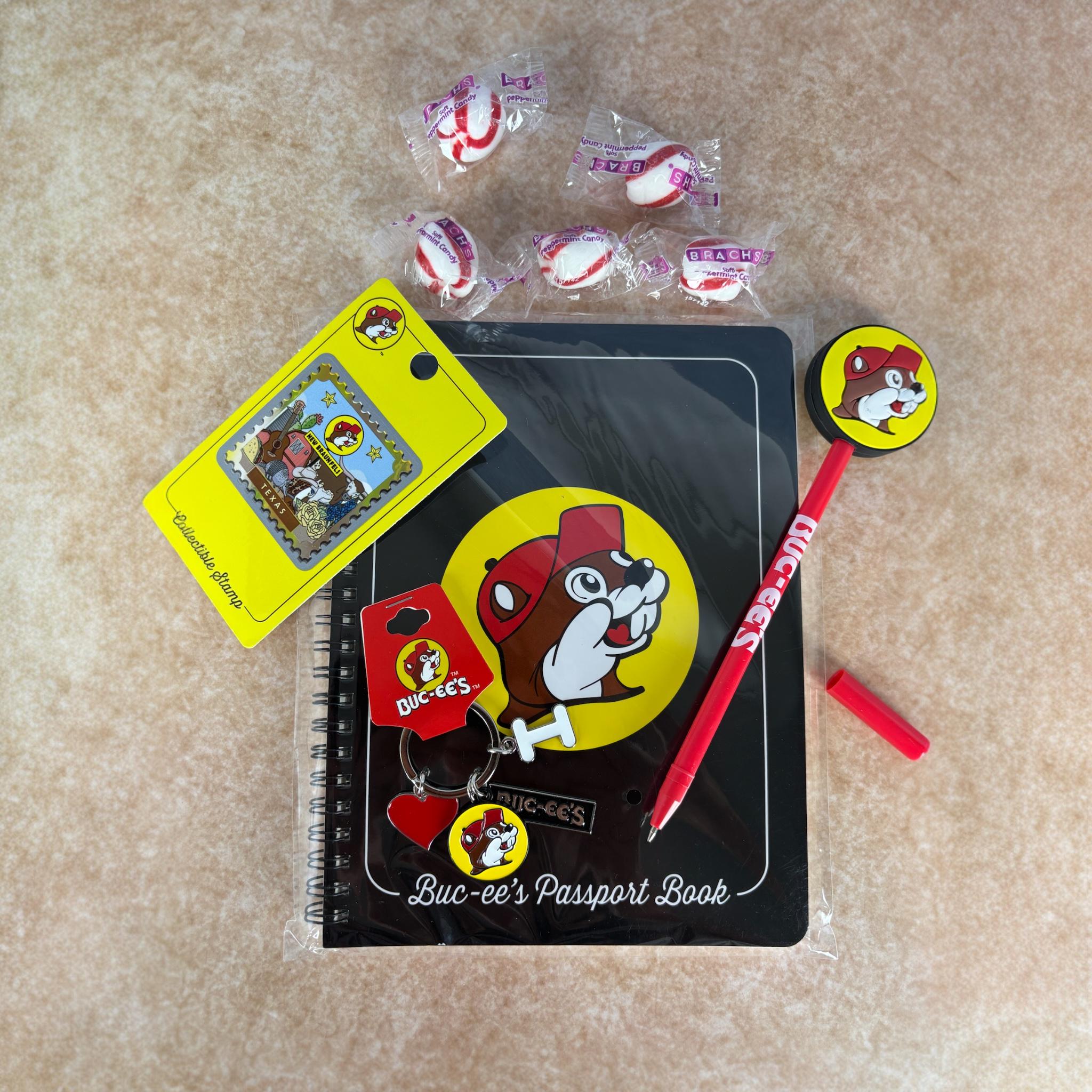 Travel Bundle Gift Set – Passport Notebook, Stamp, Pen, Keychain & Peppermint Candies