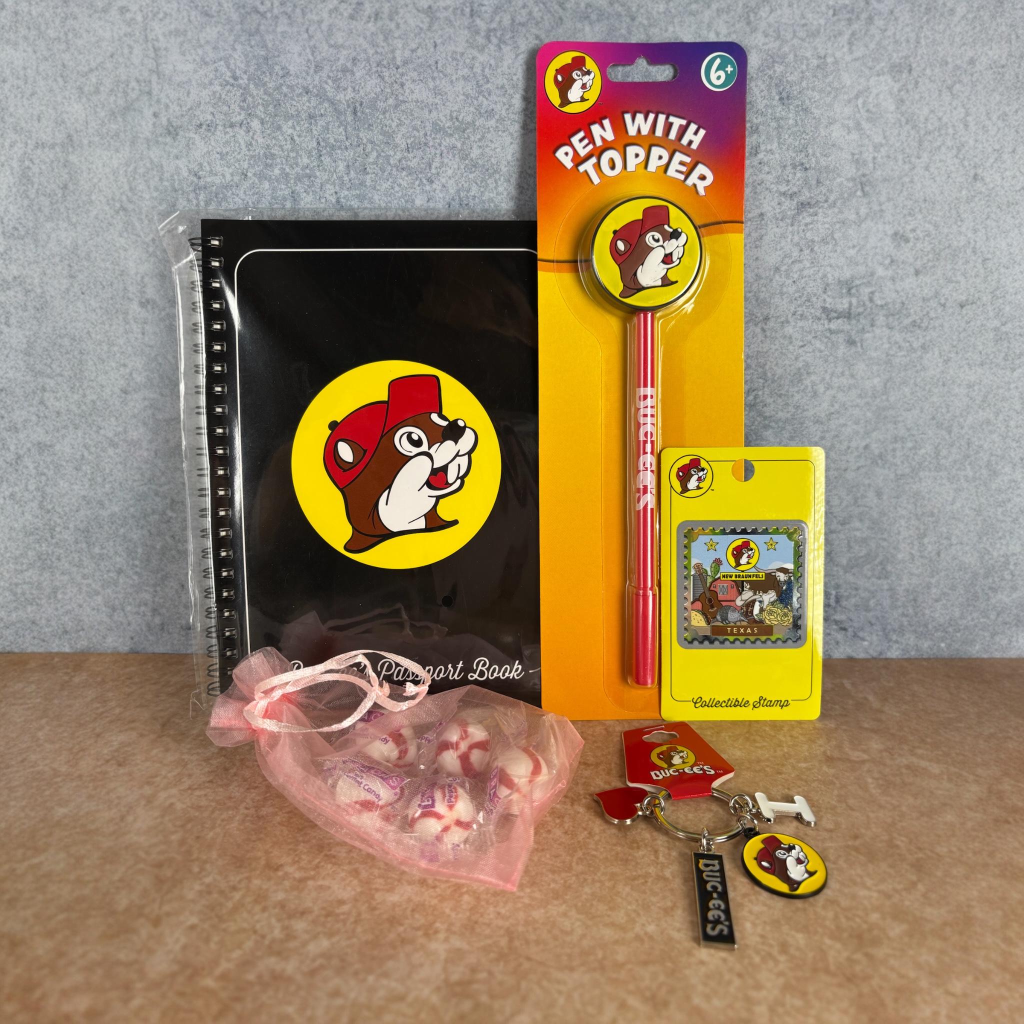 Travel Bundle Gift Set – Passport Notebook, Stamp, Pen, Keychain & Peppermint Candies