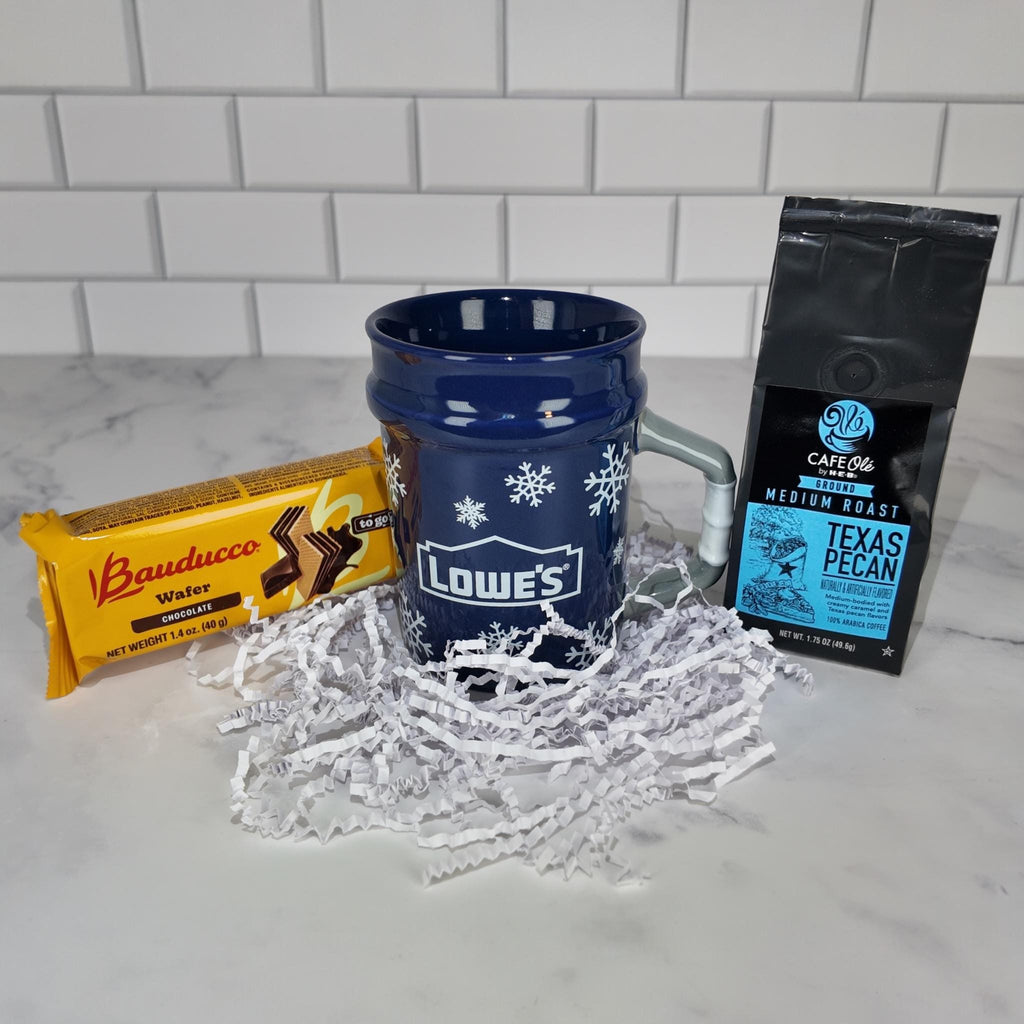 5 Gallon Bucket Style Mug Gift Set – Blue Ceramic Coffee Cup with Wafer Cookies