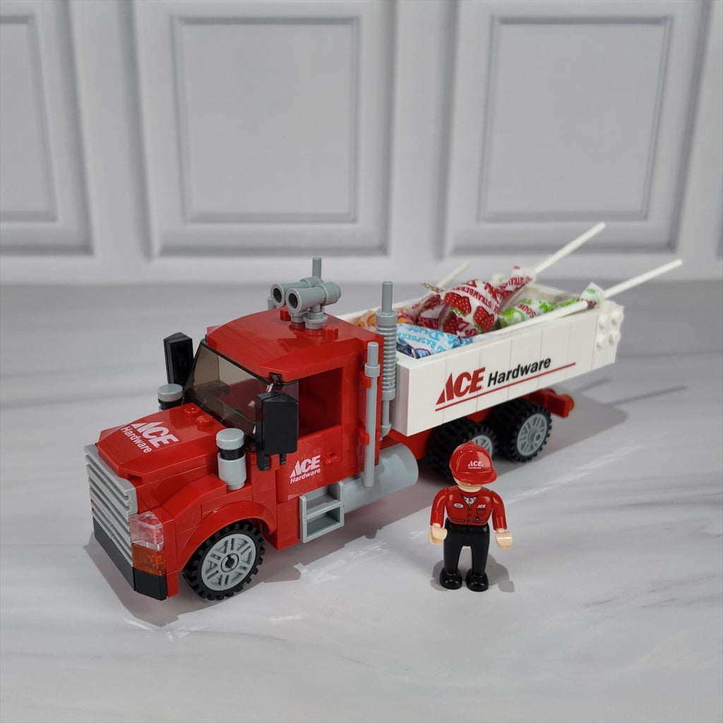 Dump Truck Building Brick Set with Lollipops – Toy Truck Candy Gift Bundle