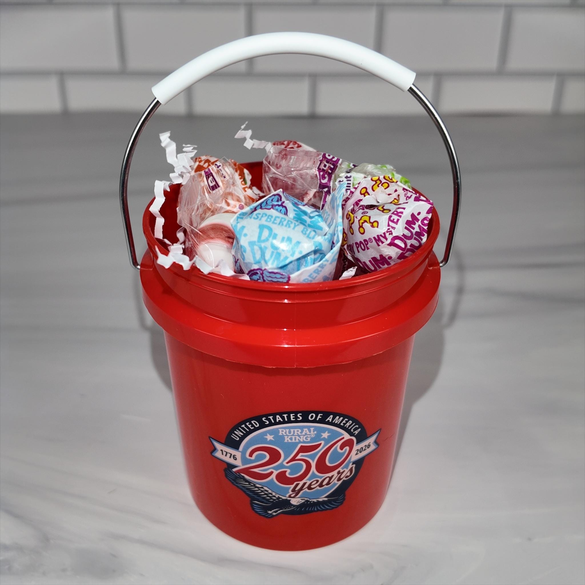 America 250 Years Mini Bucket Peppermint Lollipop Gift Basket Set