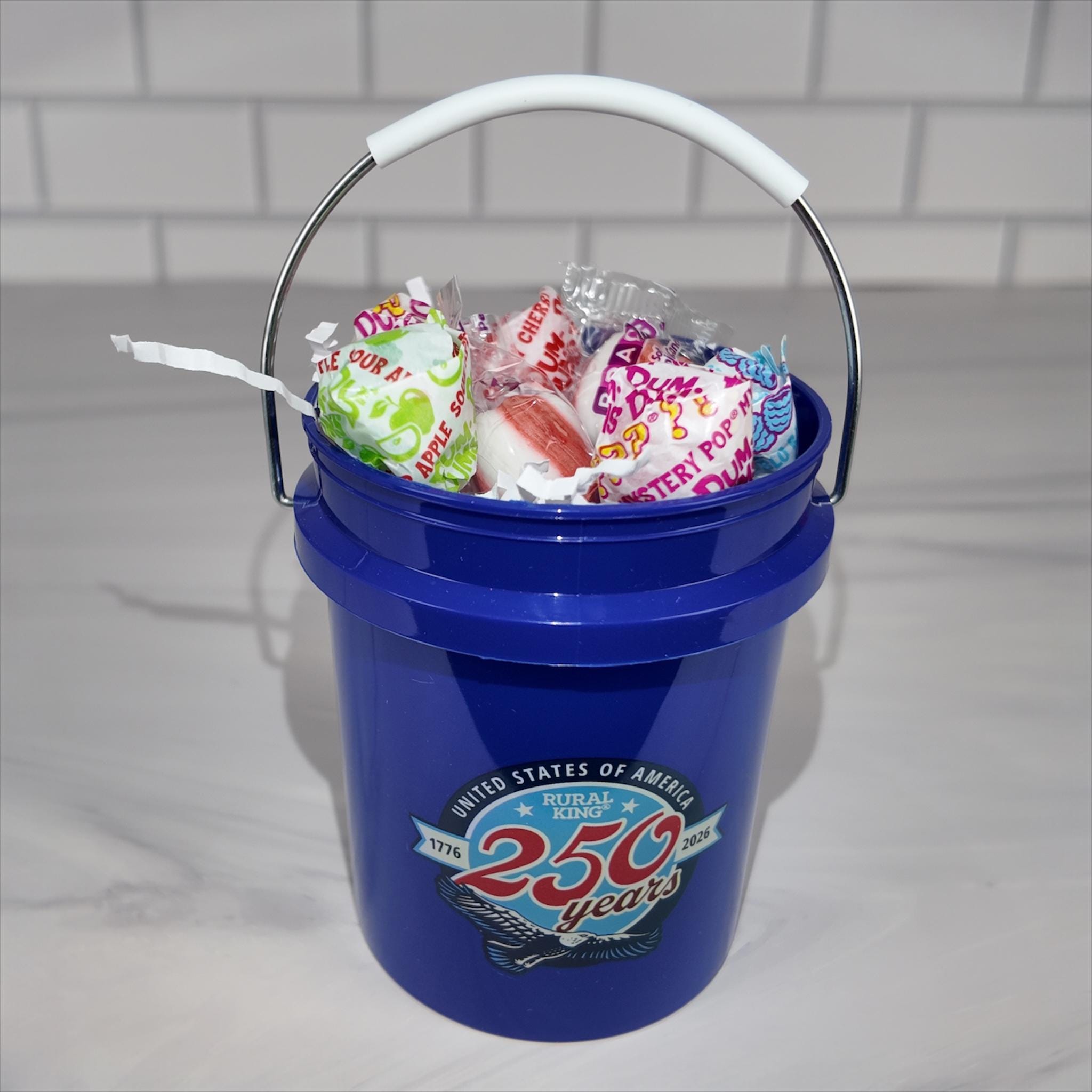America 250 Years Mini Bucket Peppermint Lollipop Gift Basket Set