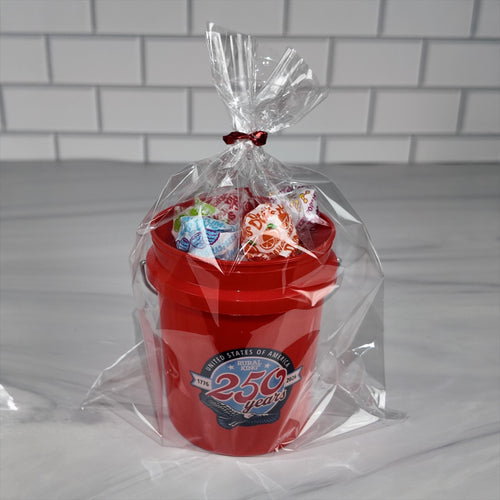 America 250 Years Mini Bucket Peppermint Lollipop Gift Basket Set