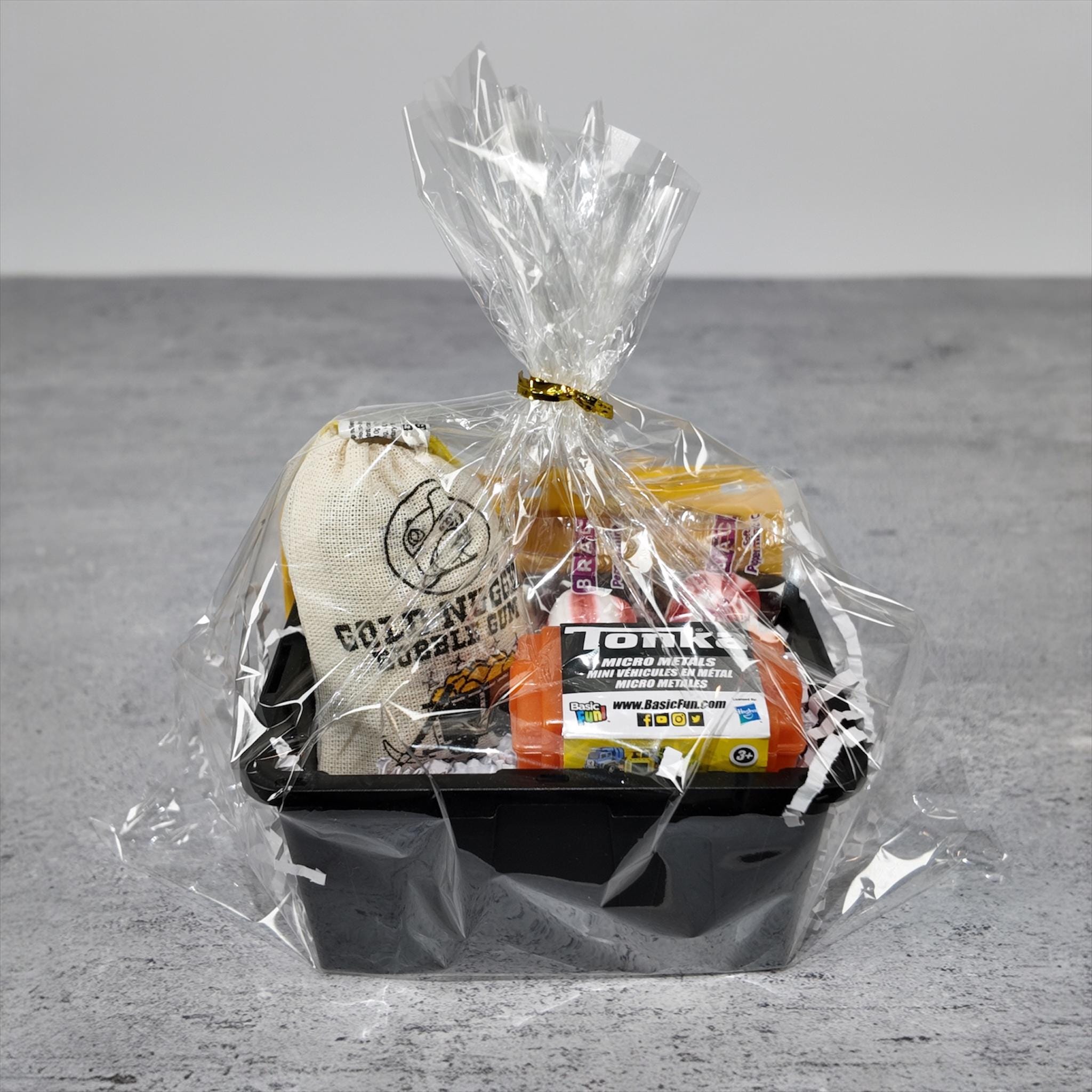 Mini Toy Truck Gift Set – Plastic Storage Tote with Gold Nugget Candy