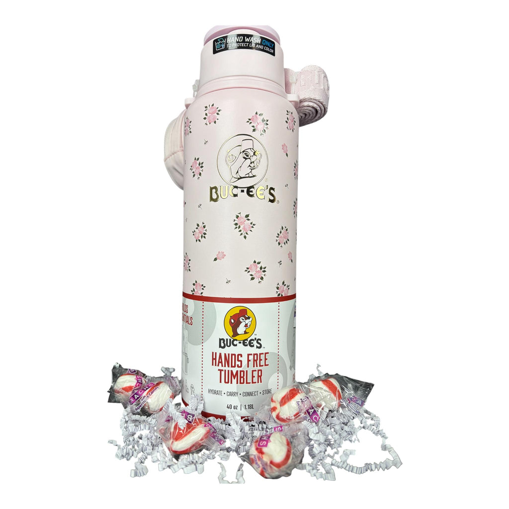 Pink Floral 40 oz Hands-Free Tumbler with Candy Bundle