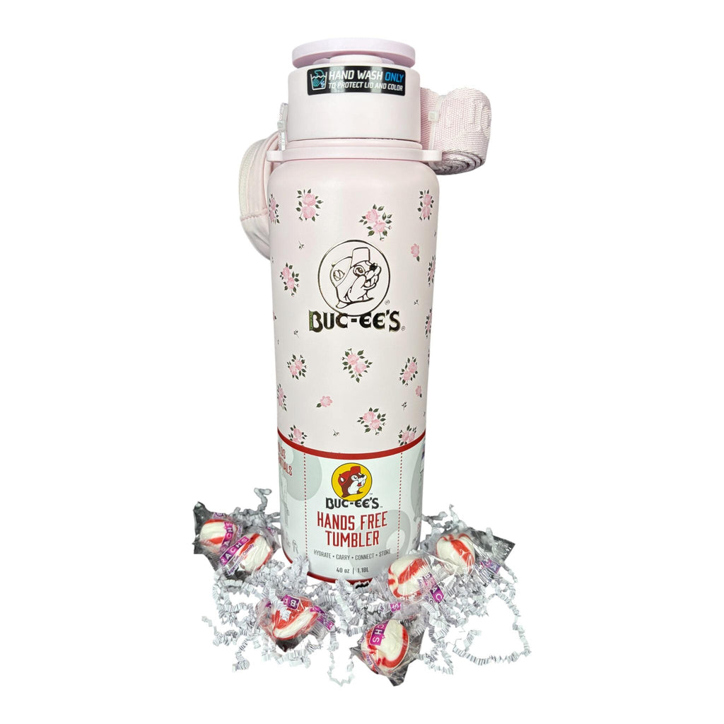 Pink Floral 40 oz Hands-Free Tumbler with Candy Bundle
