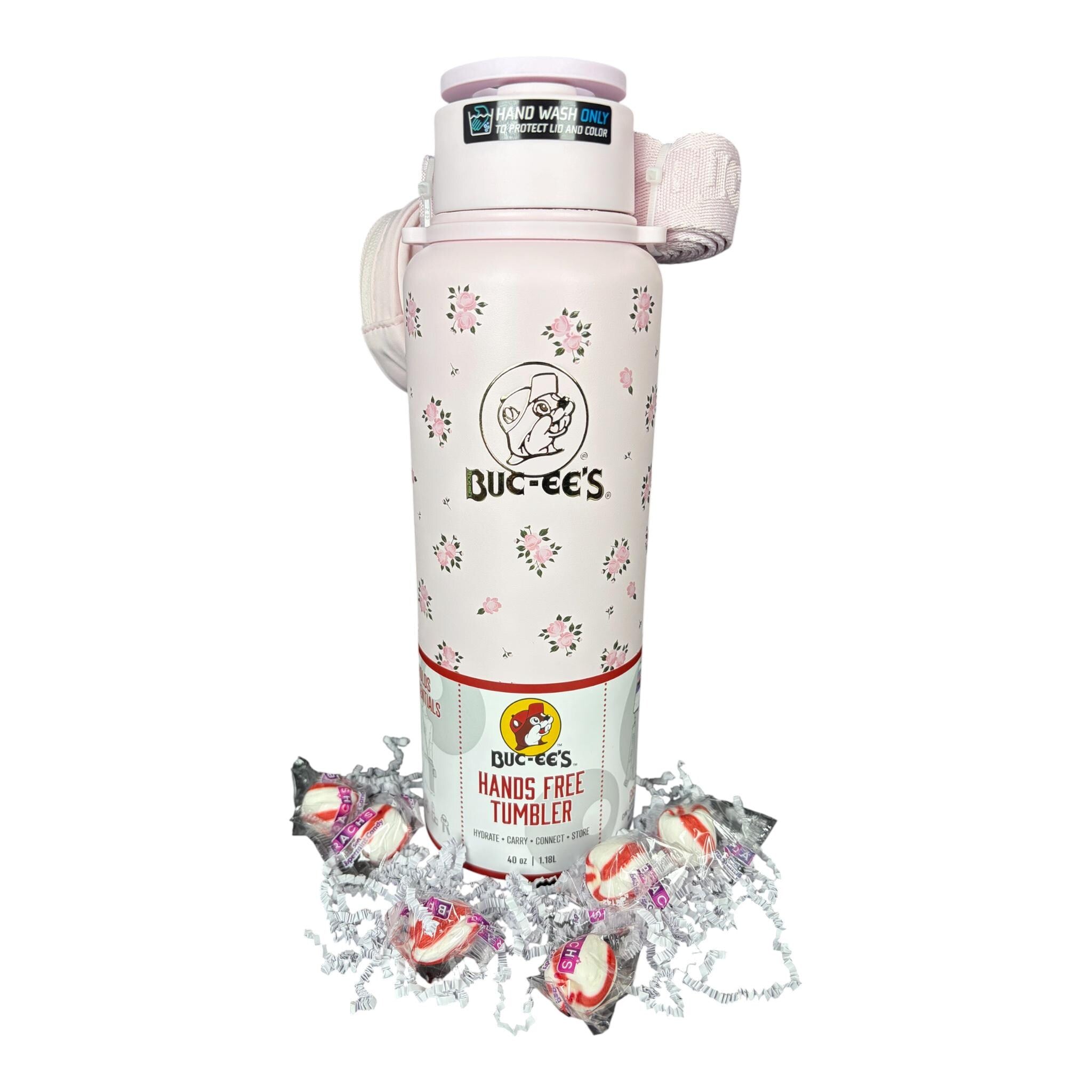 Pink Floral 40 oz Hands-Free Tumbler with Candy Bundle