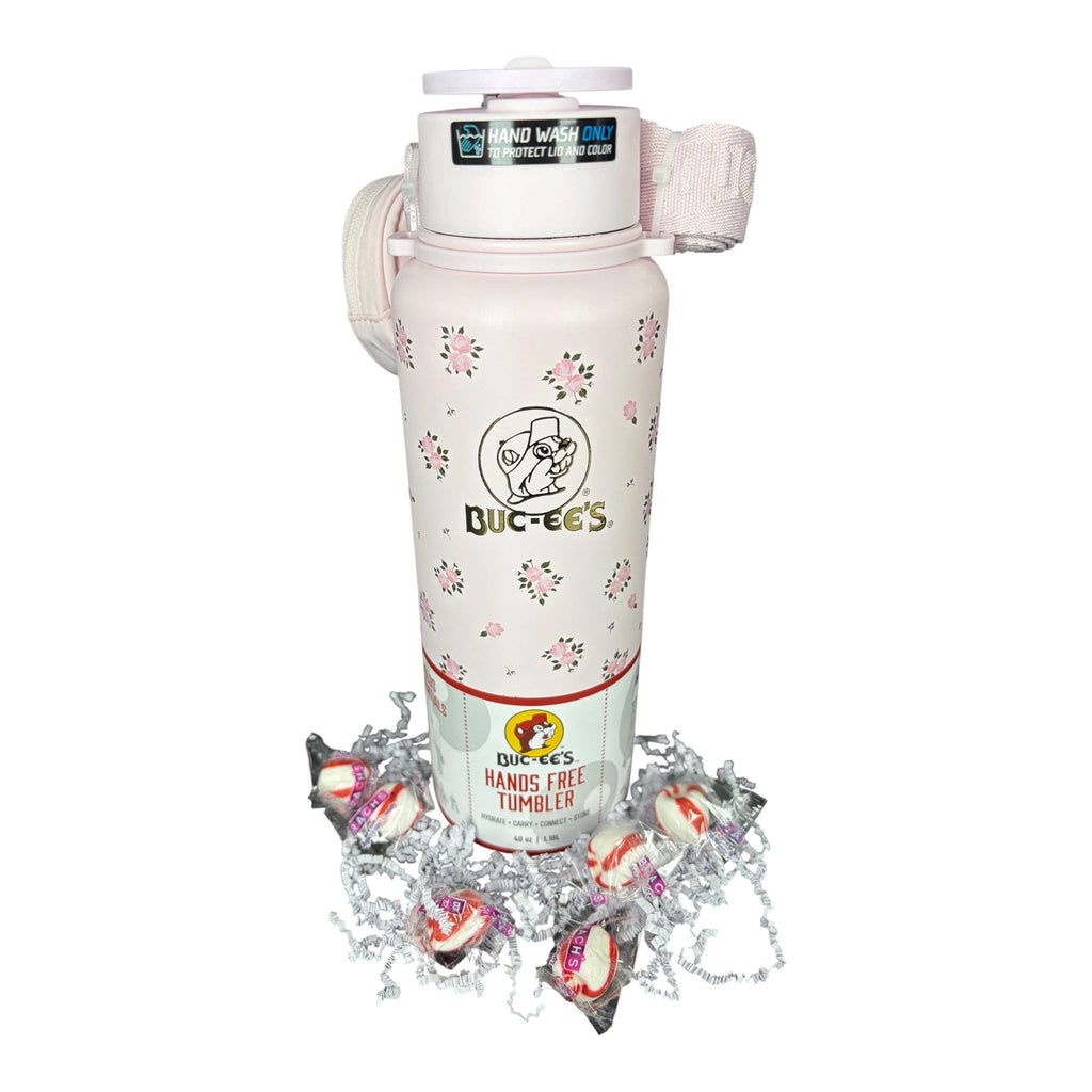 Pink Floral 40 oz Hands-Free Tumbler with Candy Bundle