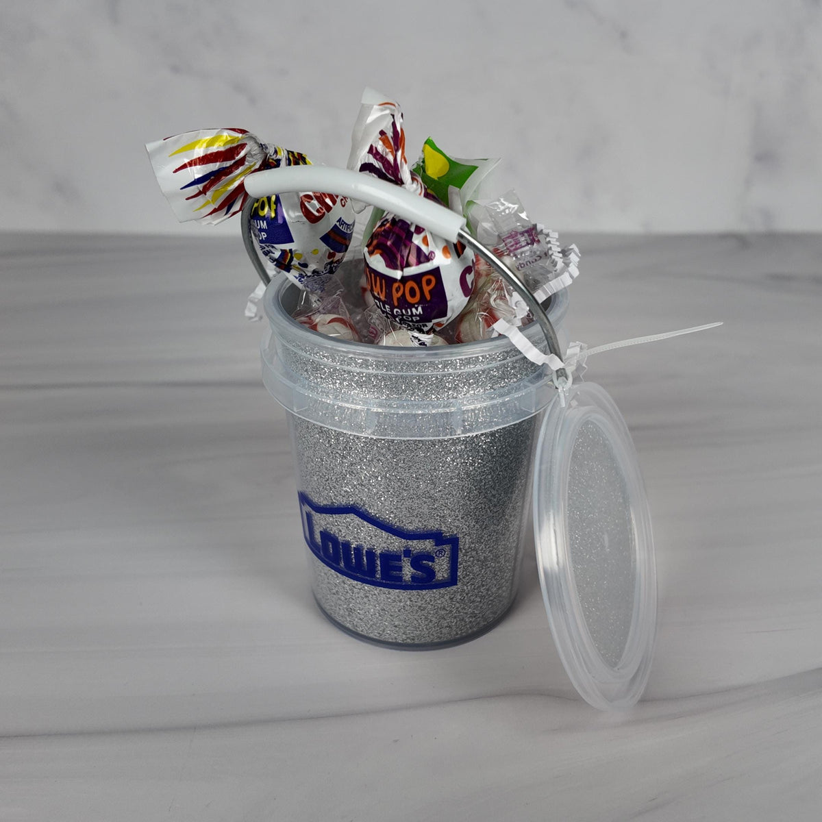 Silver Glitter Mini Bucket Gift Basket