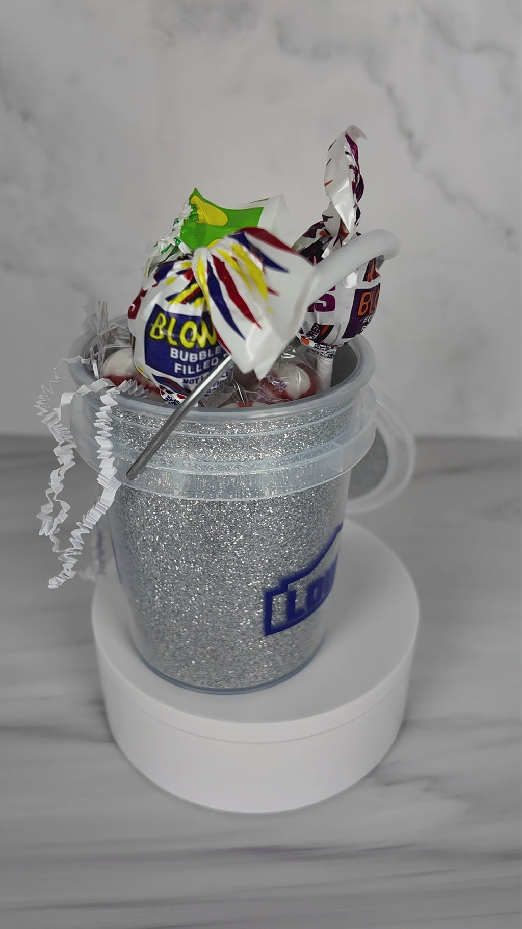 Silver Glitter Mini Bucket Gift Basket