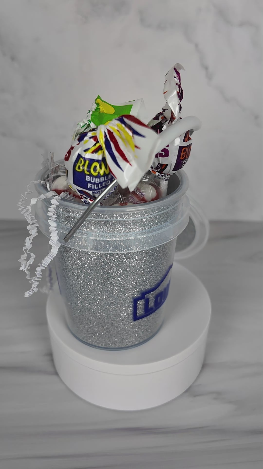 Silver Glitter Mini Bucket Gift Basket