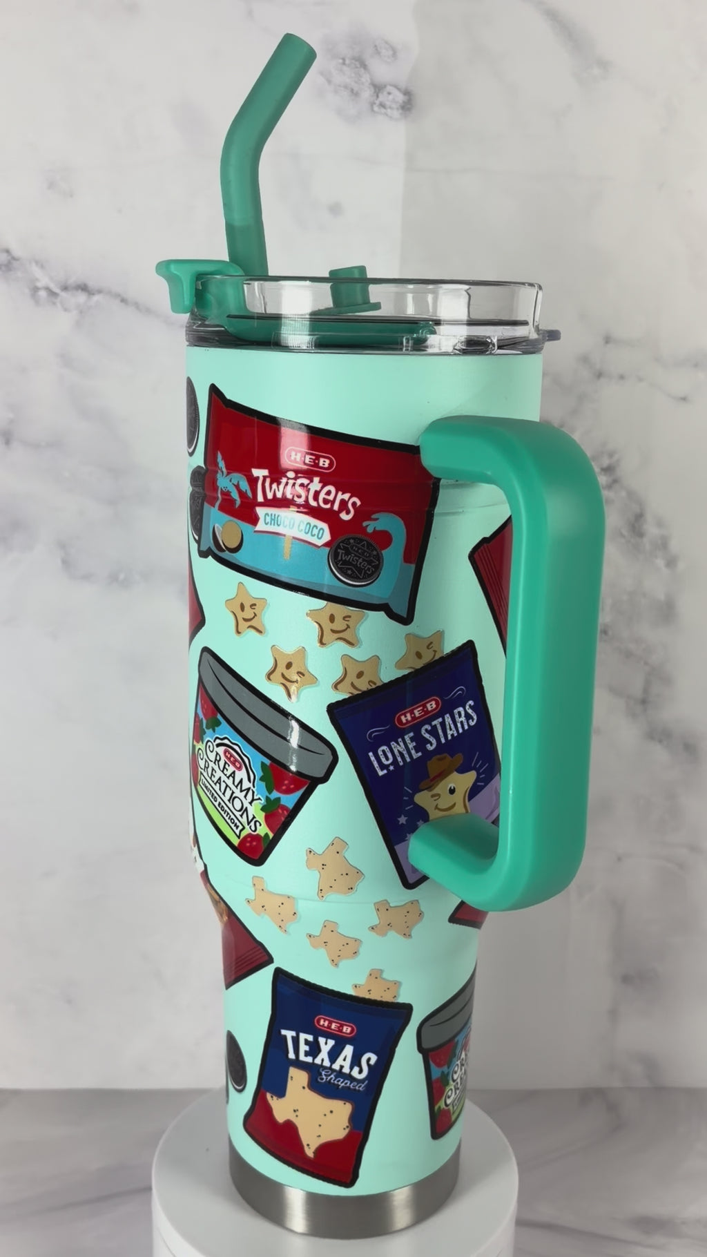 H-E-B Summer Snacks 40 oz Insulated Tumbler with Handle – Teal Stainless Steel Travel Cup