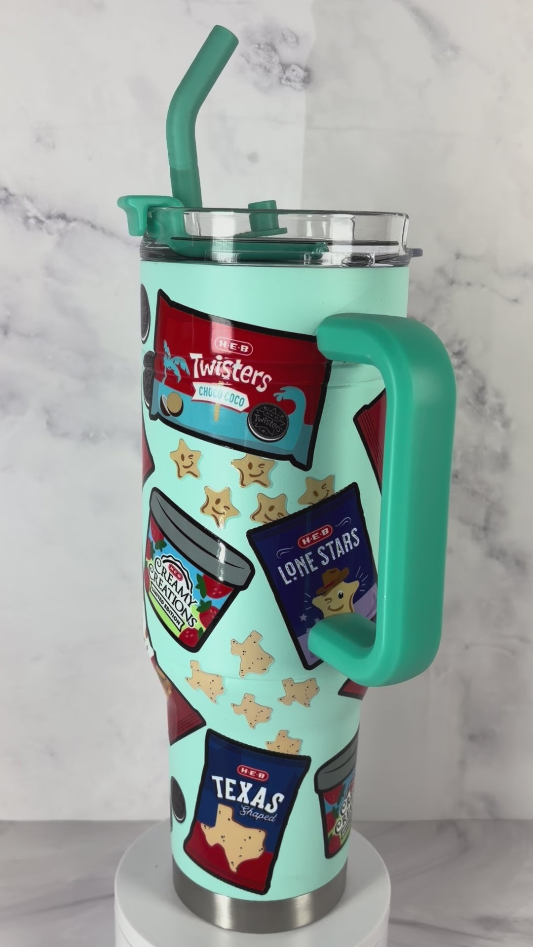 H-E-B Summer Snacks 40 oz Insulated Tumbler with Handle – Teal Stainless Steel Travel Cup
