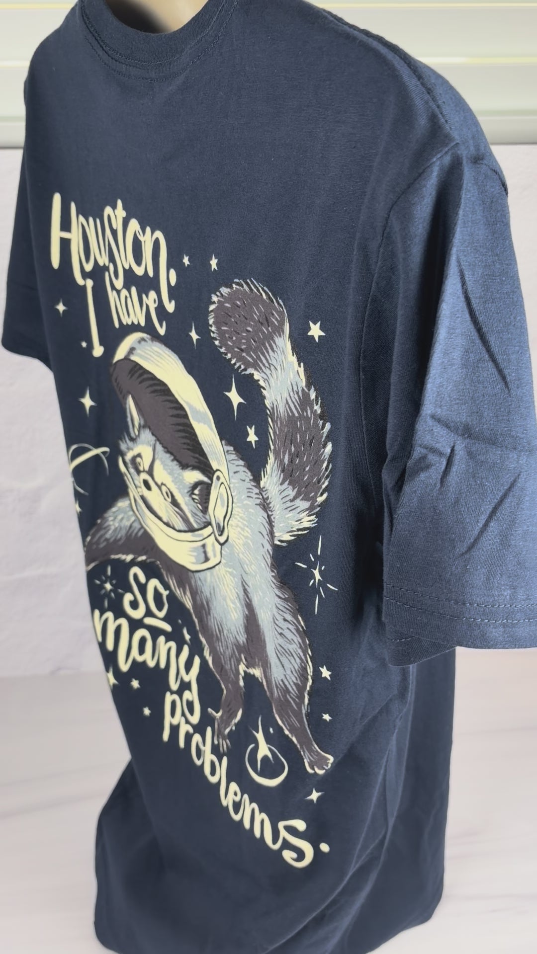 "Houston, I Have So Many Problems" Funny Raccoon Space Graphic T-Shirt